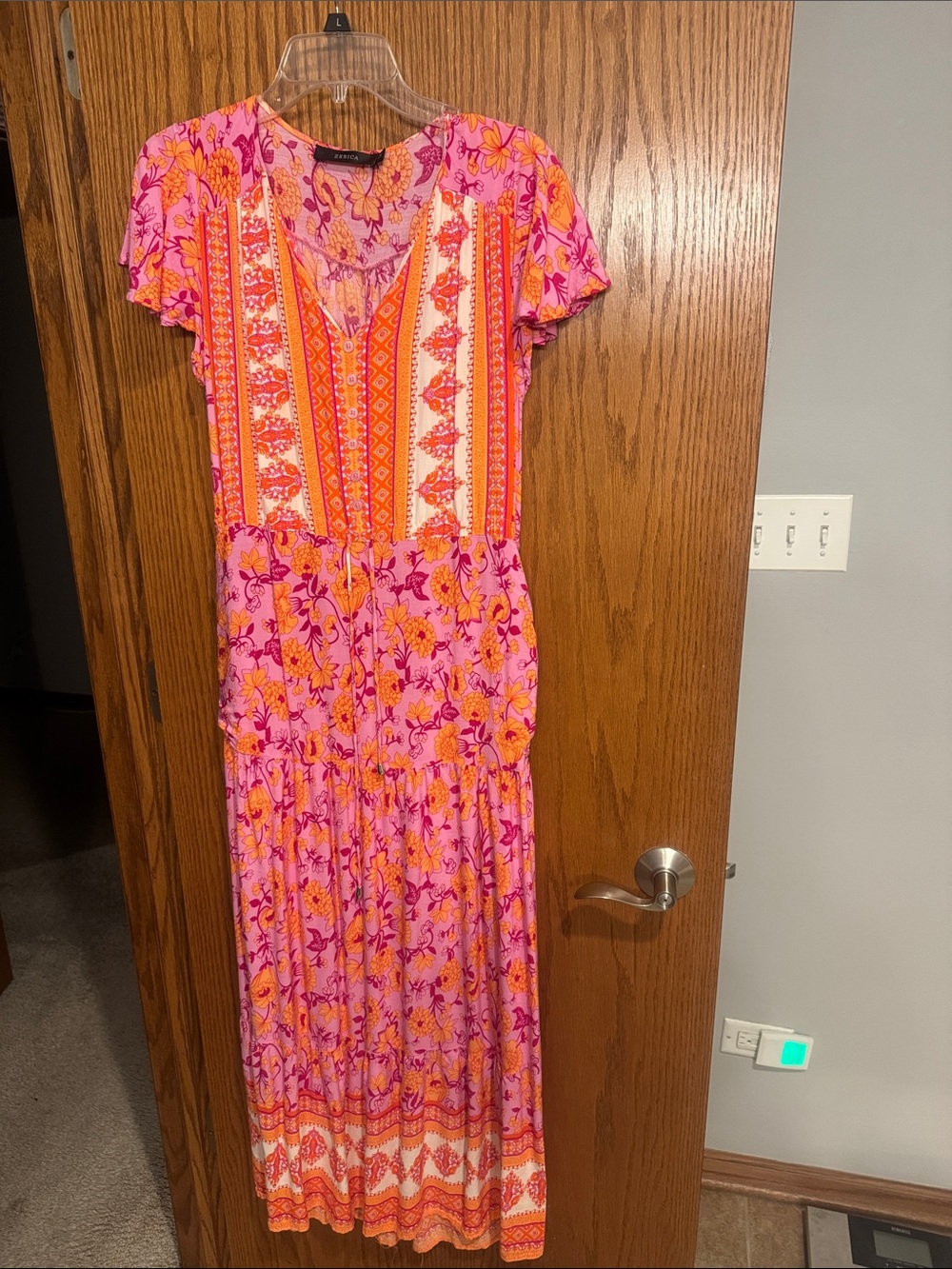 Zesica, Pink & Orange Floral Maxi Dress, size M